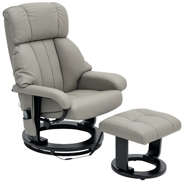 HOMCOM Massagesessel Fernsehsessel Relaxsessel mit Liegefunktion Sessel mit Hocker Massagefunktion samtartiges Polyester Grau, 700-008V92GY