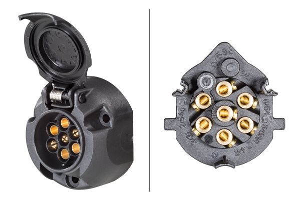 HELLA Steckdose, 12V, 7-polig, Zinnbronze, Kunststoffgehäuse, schwarz, DIN/ISO: 1724, Karton, 8JB 001 943-003