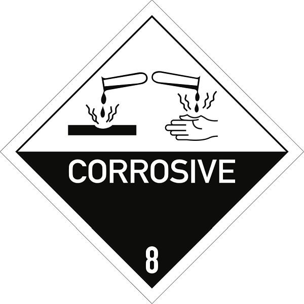 Moedel Gefahrzettel Klasse 8 Text CORROSIVE, Folie, 100x100 mm, VE: 1000 Stück/Rolle, 66099