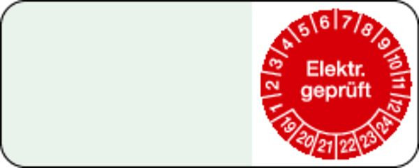 Schilder Klar Kabelprüfplakette Elektr. geprüft für 23 rot/weiß, 50x20 mm Folie selbstklebend, VE: 5 Stück, 59/70.23