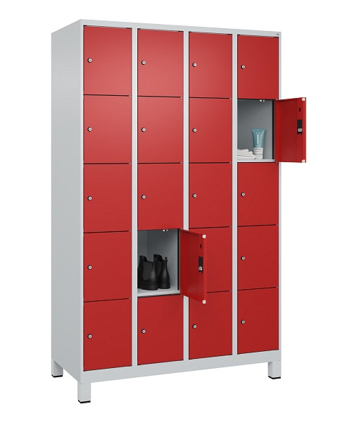 C+P Schließfachschrank Evolo PLUS, mit Füßen, 20 Fächer, 1950x1200x500mm, 7035/3000 feuerrot, 049010-405 S10003
