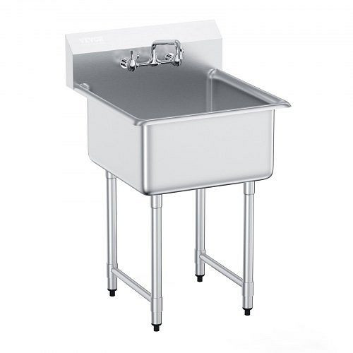 VEVOR Gewerbe-Spülbecken 1 Fach Edelstahl-Rückwand, Tankgröße 24 x 24 Zoll, SYLSSCDCY2424TYZPV0