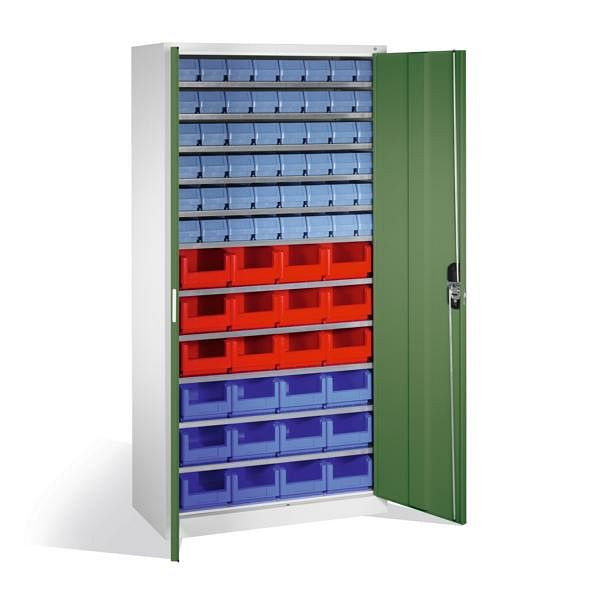 C+P Magazinschrank Serie 13, H1980xB1000xT420mm, Farbe: Lichtgrau / Resedagrün, Muldengriff, 133144-29 S10030