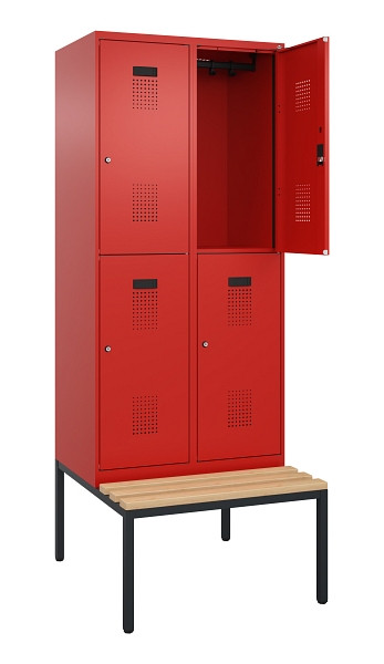 C+P Doppelstock-Spind Evolo PLUS, Bank, 4 Fächer, 2120x800x815mm, 3020/3020, Zylinderschloss, Sitzfläche Buche-Hartholz, Sitzbank, 0493507-22 S10052