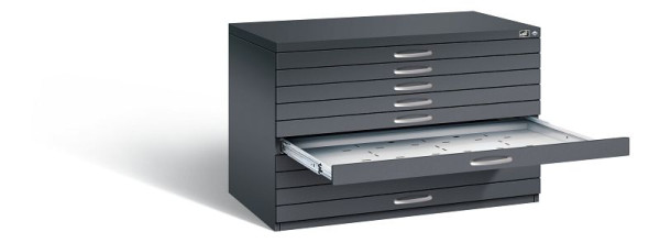 C+P Flachablageschrank Serie 7100_7200, H760xB1100xT765mm, Farbe: Schwarzgrau, Bügelgriff, 7101-000 S10167