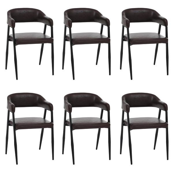 Mendler 6er-Set Esszimmerstuhl HWC-P29, Küchenstuhl Lehnstuhl Polsterstuhl, Industrial Retro Vintage Kunstleder, dunkelbraun, 3x118686