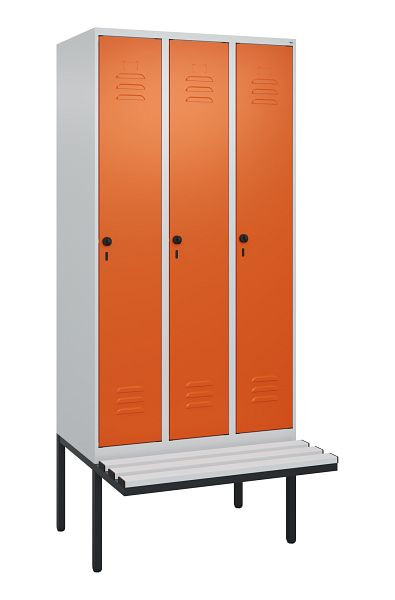 C+P Umkleidespind Classic PLUS, 3 Abteile, 2120x900x815mm, 7035/2004, Drehriegel, 3 Doppel-Haken, 0800407-30 S10121