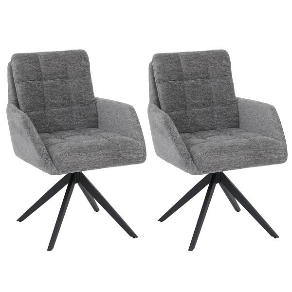 Mendler 2er-Set Esszimmerstuhl HWC-Q36, Küchenstuhl drehbar Auto-Return, Stoff Chenille (680g/m²) OEKO-TEX Standard 100 Metall MVG, grau, 130705