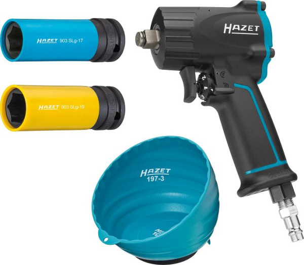 Hazet Schlagschrauber-Satz, Lösemoment maximal: 1100 Nm, Vierkant massiv 12,5 mm (1/2 Zoll), Jumbo Hammer-Schlagwerk, Anzahl Werkzeuge: 4, 9012M/4