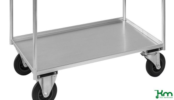 Kongamek Etagenwagen mit 3 Böden, vollständig geschweißt, 1080 x 450 x 1000 mm, Verzinkt, 2 Bockrollen 2 Lenkrollen mit Bremse, KM4134-EB