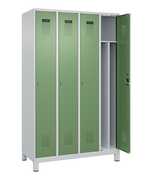 C+P Spind Evolo PLUS, mit Füßen, 4 Abteile, 1950x1200x500mm, 7035/6011, Verschluss Zylinderschloss, 049010-40F S10037