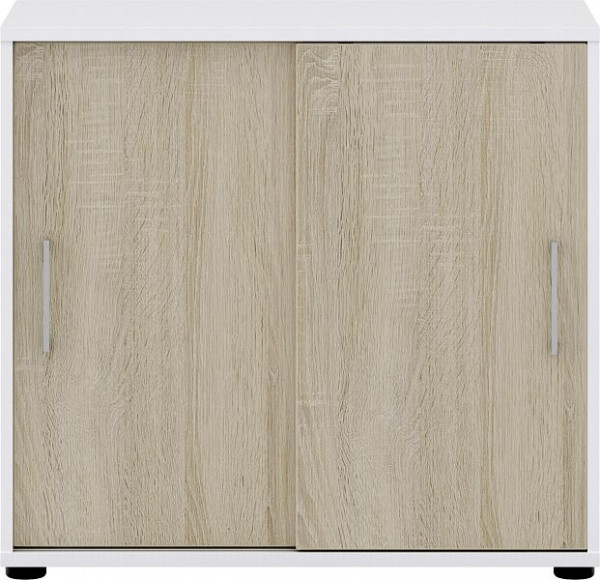 Röhr Schiebetürenschrank B 80,4 cm x H 74 cm x T 42,5 cm, Korpus Weiß, Front Sonoma Eiche, mit 2 Schiebetüren, 2 Orderhöhen, 859S231000