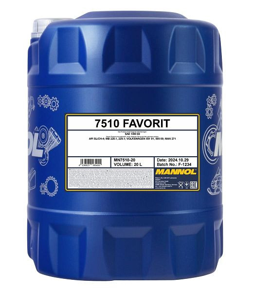 MANNOL Motoröl 7510 Favorit 15W-50, VE: 20 l, MN7510-20