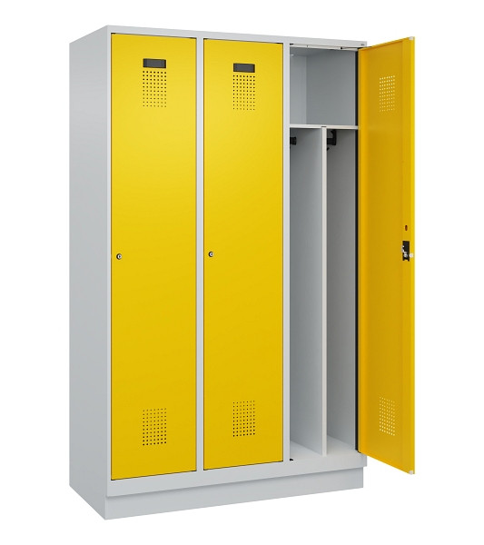 C+P Spind Evolo PLUS, mit Sockel, 3 Abteile, 1950x1200x500mm, 7035/1023, Verschluss Zylinderschloss, 049020-32F S10028
