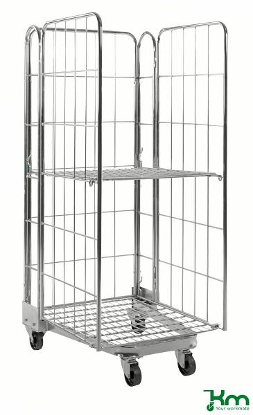 Kongamek Stapelbarer Rollcontainer 850 x 720 x 1740 mm, Verzinkt, 2 Bockrollen 2 Lenkrollen, KM2000-3