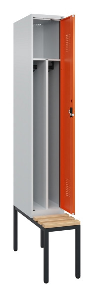 C+P Spind Evolo PLUS, 1 Abteile, 2120x300x815mm, 7035/2004, Haken 4, Zylinderschloss, Sitzfläche Buche-Hartholz, Sitzbank, 0490507-10F S10030