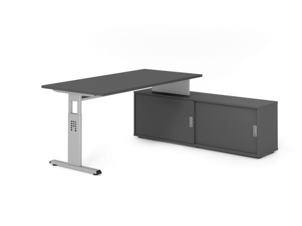 Hammerbacher Aufsatz-Schreibtisch OSE16, 160x80cm, Platte: Graphit, 25mm dick, T-Fuß Gestell Silber, Graphit / Graphit, VOSE16SB/G/S/G/G
