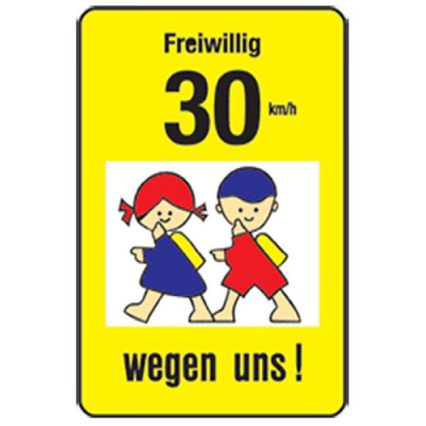 Stein HGS Kinder- und Spielplatzschild 'Freiwillig 30 km/h wegen uns', 750 x 562 mm, Flachform, kks20008221