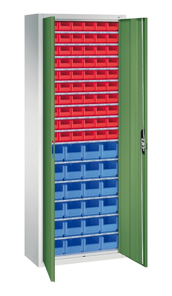 C+P Magazinschrank Serie 13, H1980xB700xT300mm, 7035/6011, Einlegeböden 15, 133113-22 S10145