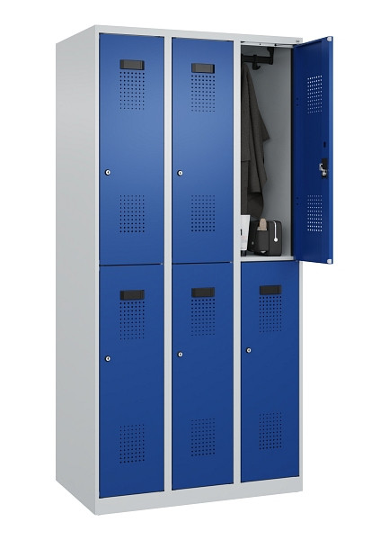 C+P Doppelstöckiger Spind Evolo PLUS, 6 Fächer, 1850x900x500mm, 7035/5010, Zylinderschloss, 049300-30 S10033