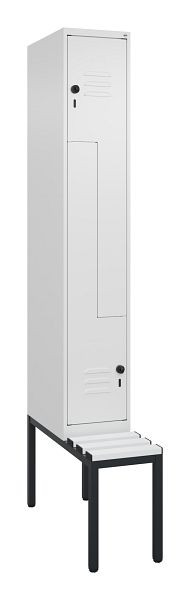 C+P Z-Spind Classic PLUS, mit untergebauter Sitzbank, 2 Abteile, 2120x300x815mm, 9016/9016, Drehriegel, 0800537-102 S10044