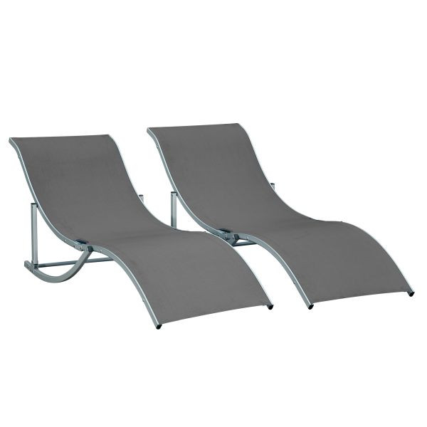 Outsunny 2er Set Sonnenliege Gartenliegen Stoffliege Relaxliege ergonomisch Aluminium Texteline Dunkelgrau 165 x 61 x 63 cm, 84B-540CG