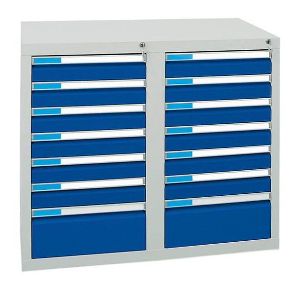 stumpf Schubladenschrank Serie ESTA, RAL 7035/5010, 14 Schubladen (12x100, 2x200 mm), 7602274