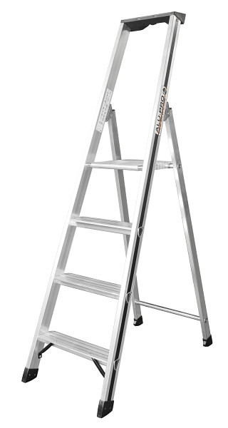ALU-PRO Stufenstehleiter mit Plattform, 4 Stufen, Standhöhe 0,88 m, 7002604