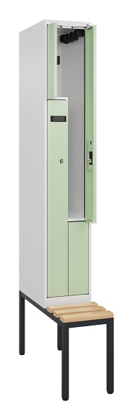 C+P Z-Spind Evolo PLUS, Bank, 2 Fächer, 2120x300x815mm, 9016/6019, Zylinderschloss, Sitzfläche Buche-Hartholz, Sitzbank, 0490537-102 S10046