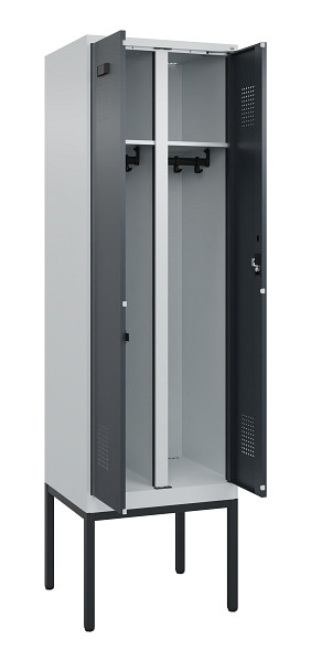 C+P Schwarz-Weiß-Spind Evolo PLUS, Gestell, 2 Abteile, 2120x600x500mm, 7035/7016, Zylinderschloss, 0490327-20 S10039