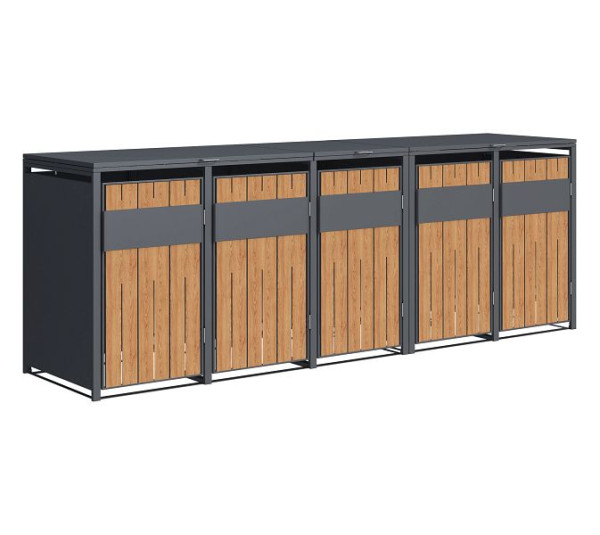 Westmann Mülltonnenbox Varius 5, 5 x 240L Anthrazit & Holzoptik, 80x330x116 cm, WMJGBC252-5