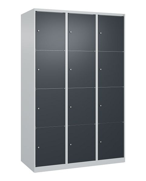 C+P Schließfachschrank Classic PLUS, 3 Abteile mit je 4 Fächern, 1850x1200x500mm, 7035/7016, 080000-324 S10007