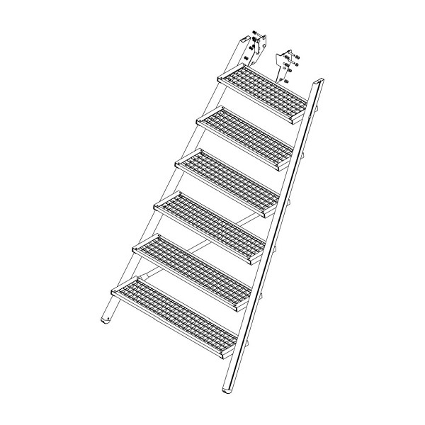 Munk Günzburger Steigtechnik Aufstieg Podesttreppe 7 Stufen inkl. Montagesatz, Stahl-Gitterrost, 800049