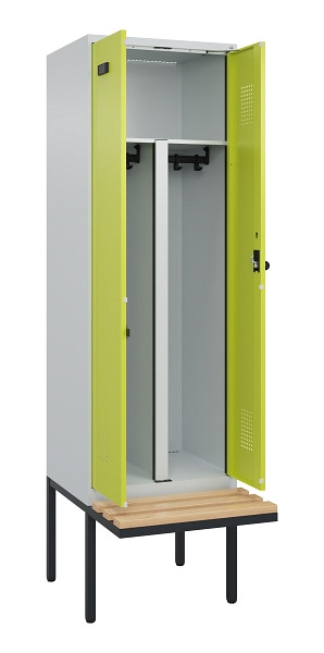 C+P PSA Doppel-Spind Evolo PLUS, Bank, 2 Abteile, 2120x600x815mm, 7035/0024, Drehriegel, Sitzfläche Holz, 0490427-20P S10015