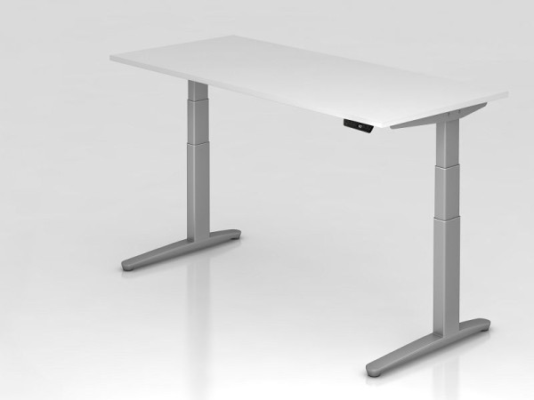Hammerbacher Sitz-Steh-Schreibtisch elektrisch 180x80cm Weiß/silber, Rechteckform, VXBHM19/W/SS