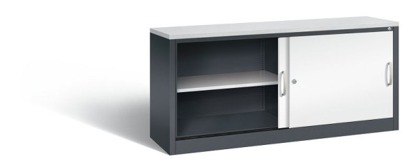 C+P Sideboard mit Schiebetüren Acurado, H720xB1600xT400mm, Farbe: Schwarzgrau / Verkehrsweiß, Bügelgriff, 2 OH, 5724-00 S10426