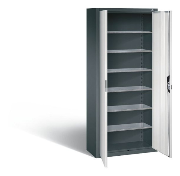 C+P Magazinschrank Serie 13, H1690xB700xT300mm, Farbe: Anthrazitgrau / Lichtgrau, Muldengriff, 133413-20 S10187