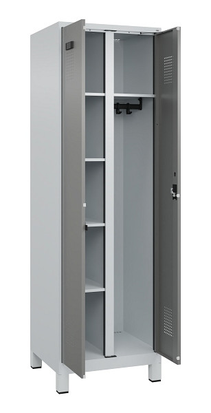 C+P Wäsche-/Garderobenspind Evolo PLUS, mit Füßen, 2 Abteile, 1950x600x500mm, 7, Frontfarbe 0005000 RDS Stahlgrau, Zylinderschloss, 049610-20 S10041