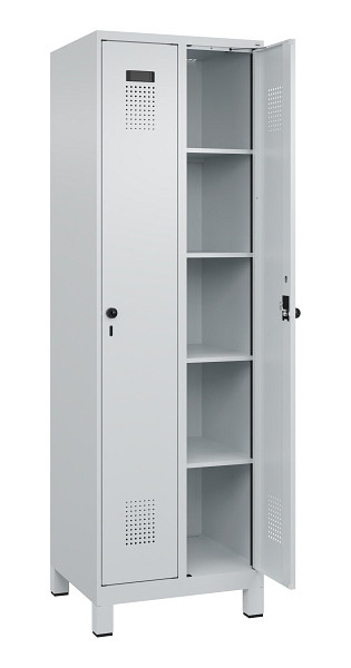 C+P Wäsche-Spind Evolo PLUS, mit Füßen, 2 Abteile, 1950x600x500mm, 7035/7035, Verschluss Drehriegel, Ablageböden 8, 049010-20B S10013