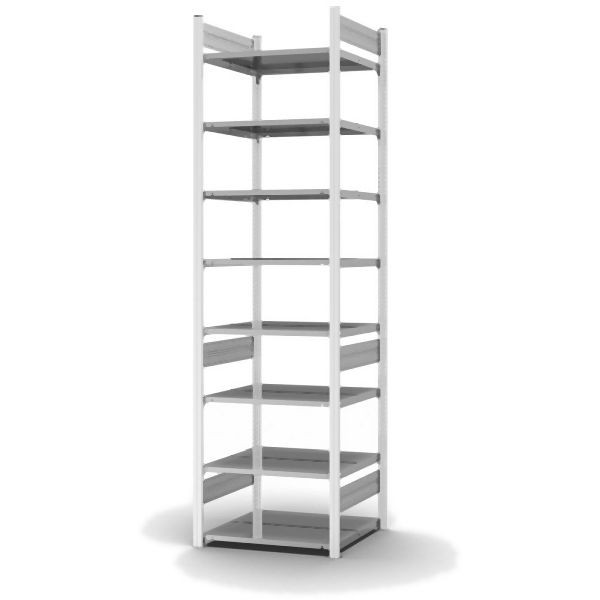 hofe Grundregal, zerlegt, 8 Böden 2700 x 600 x 750 mm, verzinkt Stützprofile - Verkehrsweiß/RAL 9016, HWG27607DA