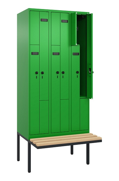 C+P Z-Spind Evolo PLUS, Bank, 6 Fächer, 2120x900x815mm, 6037/6037, Drehriegel, Sitzfläche Holz, 0490437-306 S10029