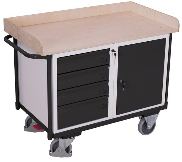 VARIOfit Werkstattwagen mit 1 Ladefläche, Außenmaße: 1.220 x 640 x 955 mm, RAL 7016 anthrazitgrau, mit verschließbarer Flügeltür, sw-600.613/AG