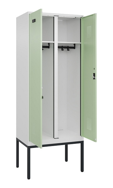 C+P Schwarz-Weiß-Spind Evolo PLUS, Gestell, 2 Abteile, 2120x800x500mm, 9016/6019, Zylinderschloss, 0490327-22 S10046