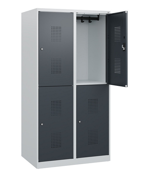 C+P Doppelstöckiger Spind Evolo PLUS, 4 Fächer, 1530x800x500mm, 7035/7016, Zylinderschloss, 0493005-22 S10039