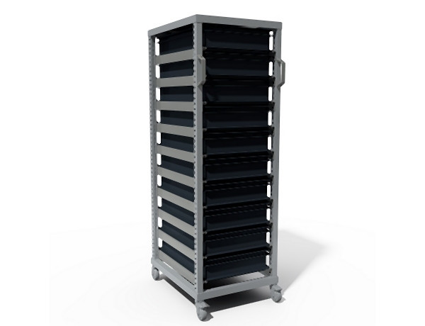 Tixit EURO Behälterwagen leitfähig, 10 Behälter, 600 x 400 x 120, mit Transportsicherung, mit Behälter, 106606