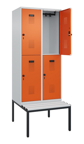 C+P Doppelstock-Spind Evolo PLUS, Bank, 4 Fächer, 2120x800x815mm, 7035/2004, Drehriegel, Sitzfläche Kunststoff, Sitzbank, 0493507-22 S10083