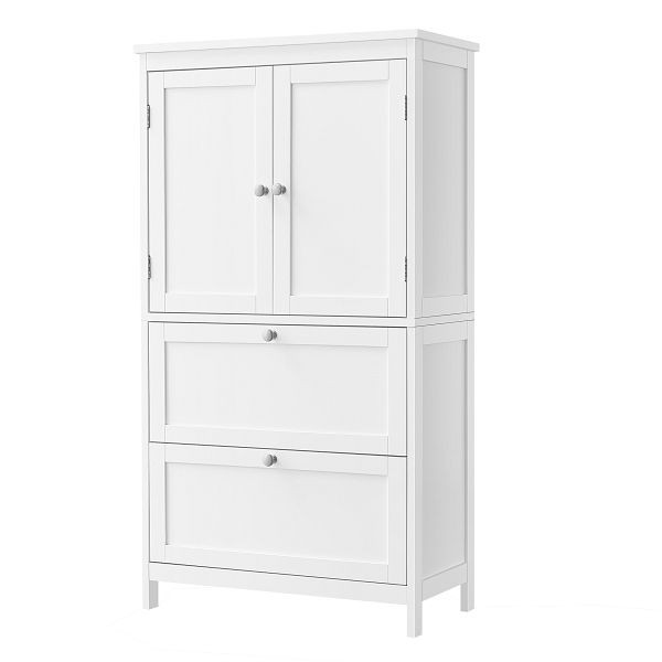 VASAGLE Badezimmerboden-Aufbewahrungsschrank, mit 2 Schubladen und 2 Türen, verstellbares Regal, 11,8 x 23,6 x 43,3 Zoll, weiß, BBC551P31