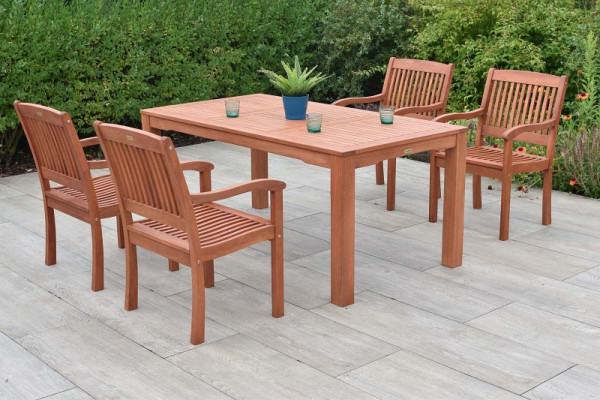 Merxx Maracaibo Set 5-teilig, 4 Maracaibo Sessel, 1 Tisch 170 x 90 cm, FSC Eukalyptus, 50048-011
