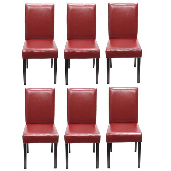 Mendler 6er-Set Esszimmerstuhl Stuhl Küchenstuhl Littau, Leder, rot, dunkle Beine, 7978+24485