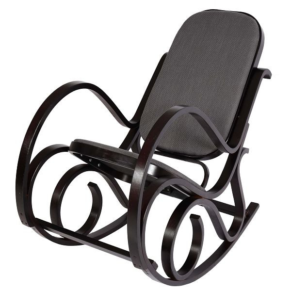 Mendler Schaukelstuhl M41, Schwingsessel Fernsehsessel, Massiv-Holz, Walnuss-Optik, Stoff/Textil anthrazit-grau, 75348